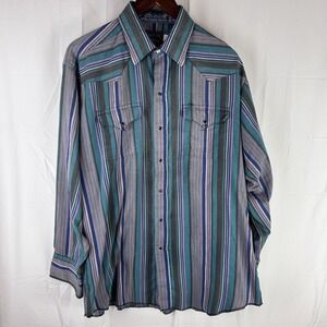 Vintage Panhandle Slim Shirt Mens 17‎ 34 Western Striped Pearl Snap USA 90s